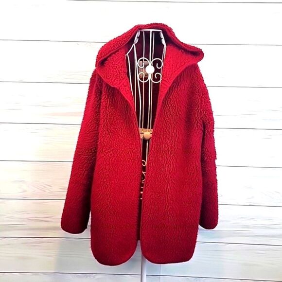 Victoria's Secret burgundy sherpa fleece hooded jacket Women's Size OS - Picture 1 of 10
